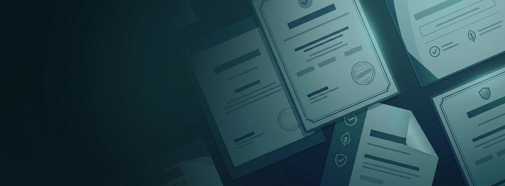 Compliance and certifications documents on a desk